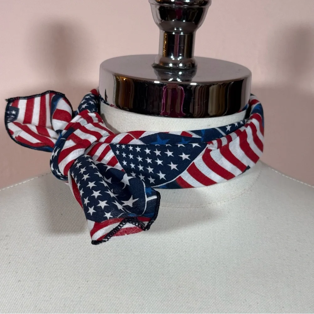 Vintage 1980 90 Handmade retro western flag print bandana scarf USA 🇺🇸 - Picture 11 of 15